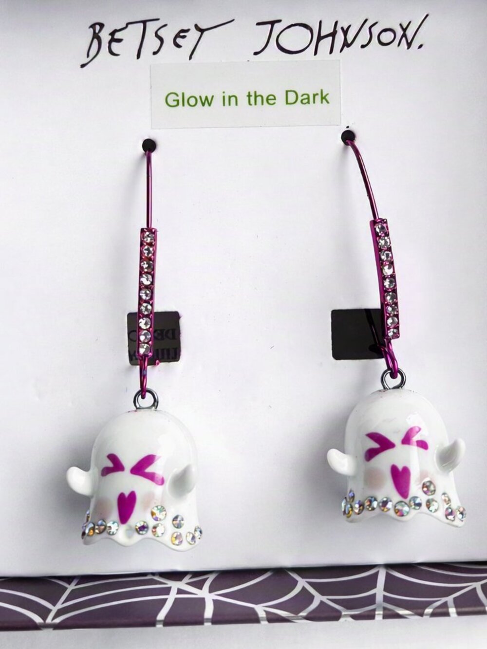 Betsey Johnson Glow‑in‑the‑Dark Ghost Earrings – Halloween Dangle Jewelry